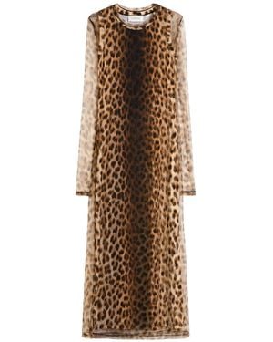 Sportmax Leopard Print Long Sleeve Dress - Natural