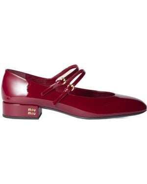 Miu Miu Patent Leather Slingback Pumps With Buckles - Red
