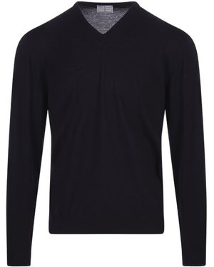 Fedeli Long-Sleeved V-Neck Jumper - Blue