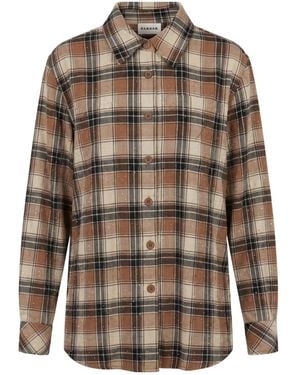 P.A.R.O.S.H. P.A.R.O..H. Checked Curved Hem Shirt - Brown