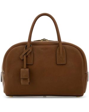 Saint Laurent Logo Debossed Zip-Up Tote Bag - Brown