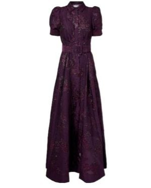 Rebecca Vallance Afina Belted Floral Brocade Gown - Purple