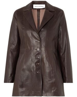 Nour Hammour Long-Sleeved Leather Jacket - Brown