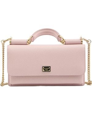 Dolce & Gabbana Logo Plaque Foldover Top Clutch Bag - Pink