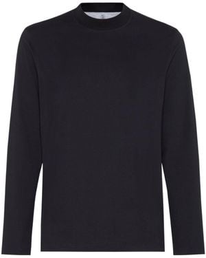 Brunello Cucinelli Mock-Neck Cotton T-Shirt - Blue