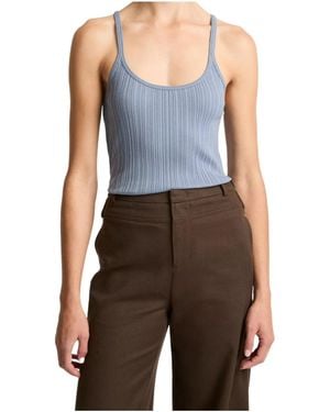 Vince Variegated-Rib Cotton-Blend Tank - Blue