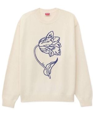 KENZO Tulip Detailed Crewneck Jumper - White