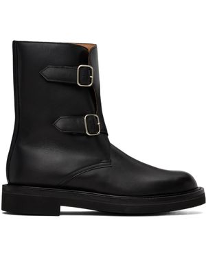 AURALEE Leather Work Pin-Buck Ankle Boots - Black