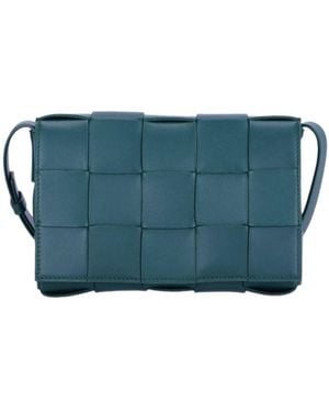 Bottega Veneta Cassette Leather Cross Body Bag - Blue