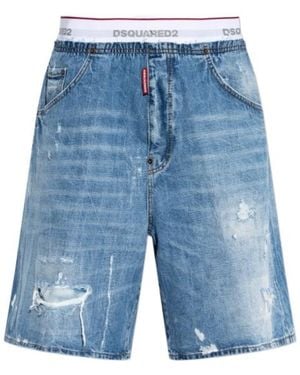 DSquared² Surfer Distressed Bermuda Shorts - Blue