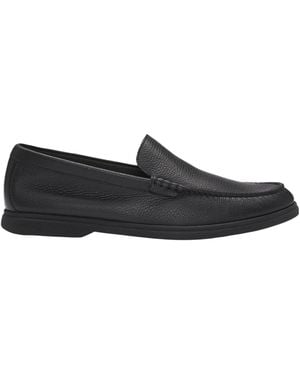 BOSS Grained Leather Loafers - Black