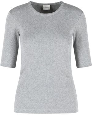 Closed Ribbed Three-Quarter Sleeve T-Shirt - Gray