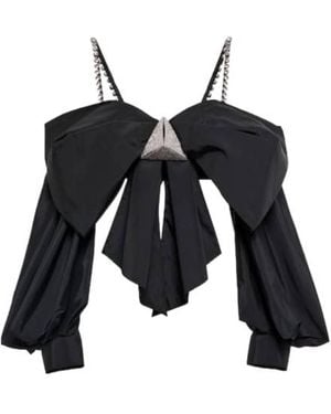 Area Embellished Off-Shoulder Taffeta Top - Black