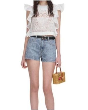 Self-Portrait Lace-Detail Ruffled Top - Blue