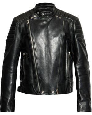 Balmain High-Neck Leather Jacket - Black