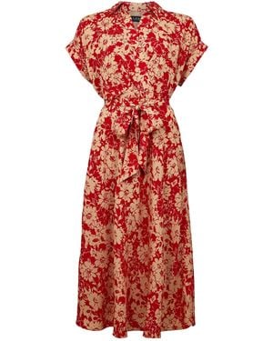 Ralph Lauren Floral Wrap Shirt Midi Dress - Red