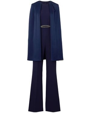 Safiyaa Aisling Embellished Stretch-Cady And Satin Jumpsuit - Blue