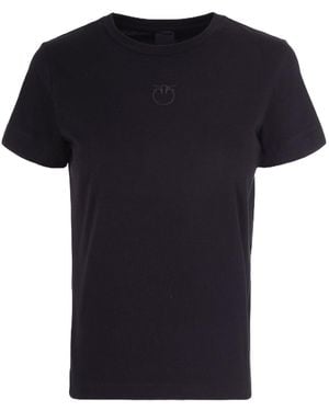 Pinko Logo Embroidered Crewneck T-Shirt - Black