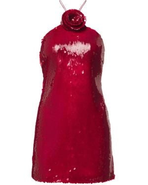 Magda Butrym Floral-Applique Sequined Halterneck Minidress - Red