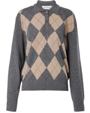Rohe Argyle Wool-Blend Polo Sweater - Gray