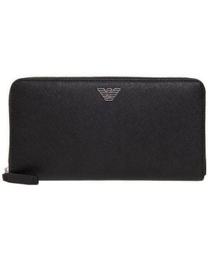 Emporio Armani Logo Plaque Zip-Around Wallet - Black