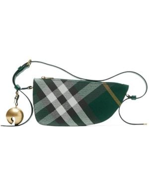 Burberry Mini Shield Bell Charm Checked Shoulder Bag - Green