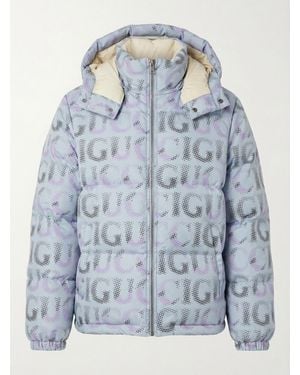 Gucci Allover Logo Printed Down Jacket - Blue