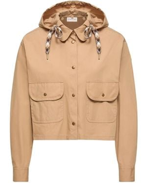 Moncler Cotton Blend Hooded Shirt Jacket - Natural