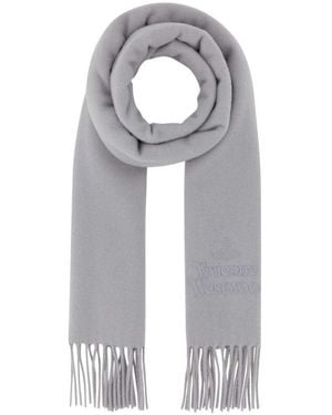 Vivienne Westwood Logo-Embroidered Wool Scarf - White