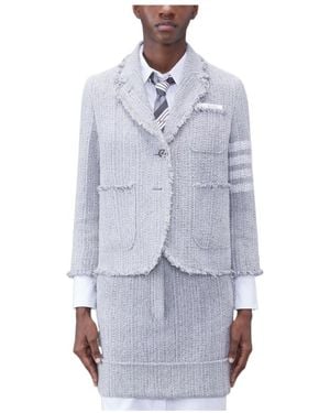 Thom Browne Tweed Fray 4-Bar Cropped Sack Jacket - White