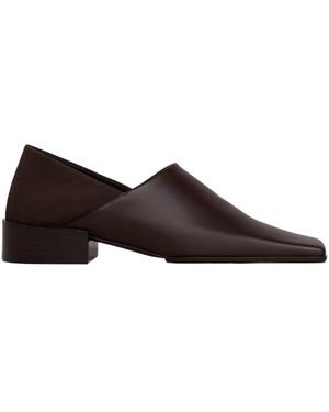 Alaïa Leather-Suede Square-Toe Loafers - Brown