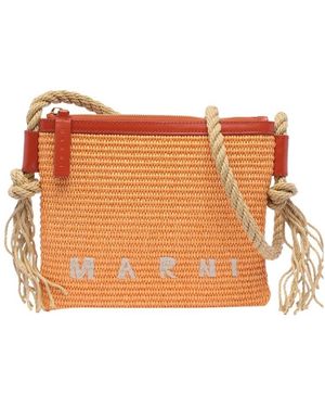 Marni Marcel Logo Embroidered Crossbody Bag - Orange