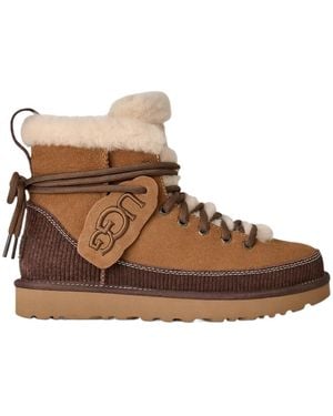 UGG Lace-Up Shearling-Trim Boots - Brown