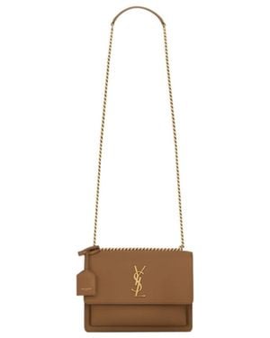 Saint Laurent Sunset Chained Medium Shoulder Bag - White