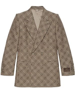 Gucci Gg Pattern Double-Breasted Jacket - Brown