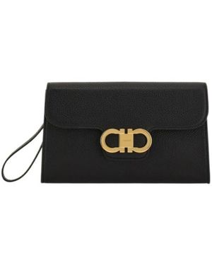 Ferragamo Double Gancini Clutch Bag - Black