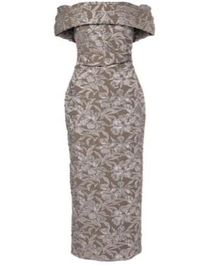 Oscar de la Renta Floral Metallic Jacquard Midi Dress - Grey