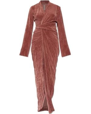 Rick Owens Long Sleeve Draped Dress - Red
