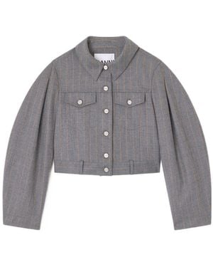Ganni Pinstripe Pattern Jacket - Grey