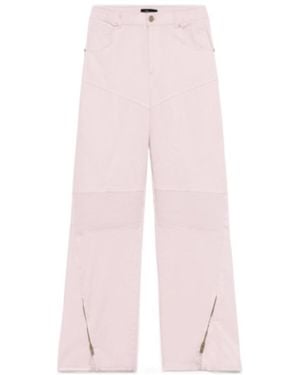 Blumarine High Waist Ribbed-Knee Detailed Jeans - Pink