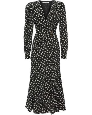 Alessandra Rich Printed Silk Midi Dress - Black