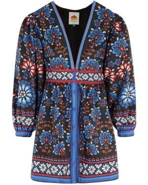FARM Rio Latina Scarf Floral Mini Dress - Blue