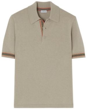 Burberry Icon Stripe Trim Wool Polo Shirt - Natural