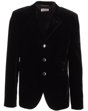 Saint Laurent Single-Breasted Ribbed Blazer - Black