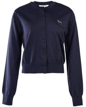 Maison Kitsuné Maison Kitsuné Baby Fox Embroidered Knitted Cardigan - Blue