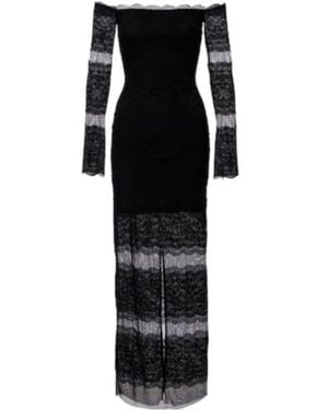 Blumarine Off-Shoulder Lace Tulle Maxi Dress - Black