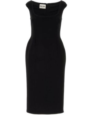 Miu Miu Virgin Wool Midi Dress - Black
