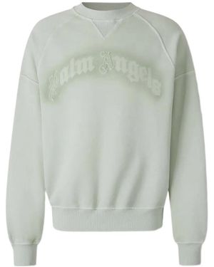 Palm Angels Logo Detailed Crewneck Sweatshirt - Grey