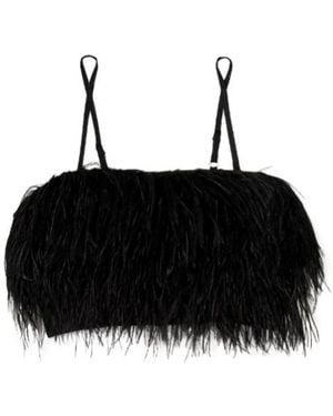 Sleeper Feathered Trim Cropped Top - Black