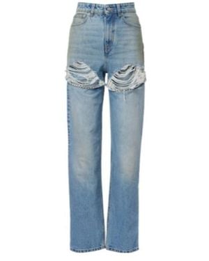 Area Distressed Embellished Wide-Leg Jeans - Blue